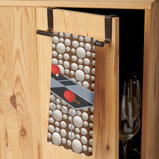 卓球ボールとタオル キッチンタオル (三つ折り)