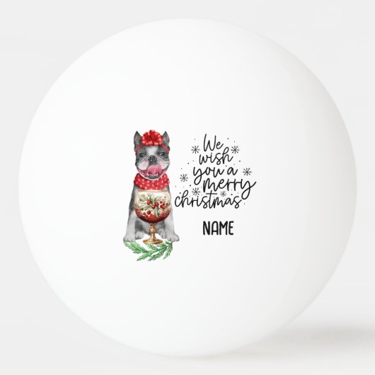 卓球メリークリスマスとブルドッグをフランスのピンポン 卓球ボール (正面)