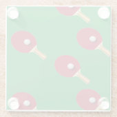 卓球ラケットとボールをグリーンに ガラスコースター (裏面)