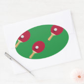 卓球ラケットとボールをグリーンに 楕円形シール (封筒)
