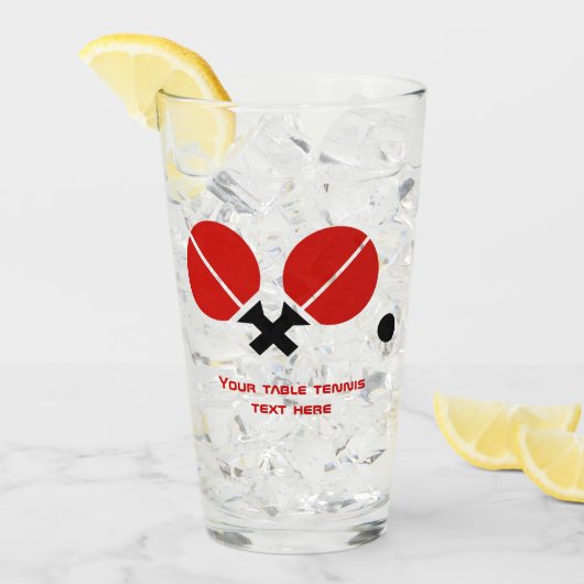卓球ラケットとボールを黒、赤 タンブラーグラス (アイス正面)