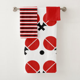 卓球ラケットとボールを黒、赤 バスタオルセット