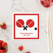 卓球ラケットとボールブラック、赤モダン スタンダードカクテルナプキン (インサイチュ)