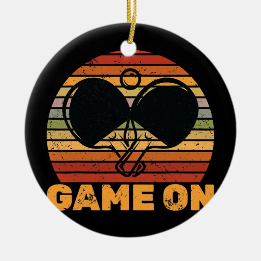 卓球大学選手の卓球ポンゲーム  セラミックオーナメント (正面)