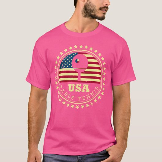 卓球選手のアメリカ国旗のピンポン Tシャツ (正面)