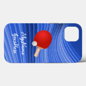 卓球 カラフルなブルー背景 パドルとボール Case-Mate iPhoneケース (裏面 (横))