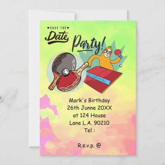 卓球 パーティー スロー 楽しい 招待状 (正面)