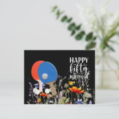 卓球 50歳の誕生日 パドルと花 ポストカード (スタンド正面)