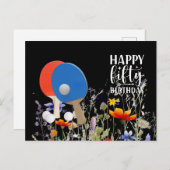 卓球 50歳の誕生日 パドルと花 ポストカード (正面/裏面)