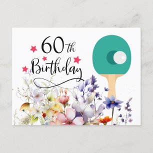 卓球 60歳の誕生日 パドルと花 ポストカード