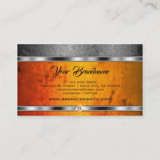 卓越したシルバーエフェクトOrange Marble パターン（の模様が）ある 名刺 (裏面)