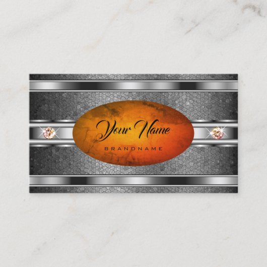 卓越したシルバーエフェクトOrange Marble パターン（の模様が）ある 名刺 (正面)