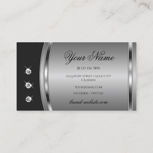 卓越したシルバーダークグレーきらめくダイヤモンド 名刺 (裏面)