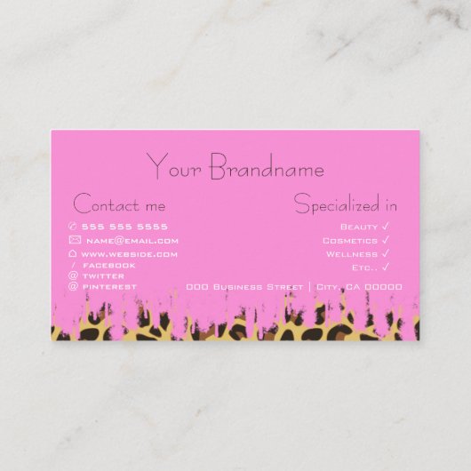 卓越したピンクヒョウ柄カスタムサービス 名刺 (裏面)