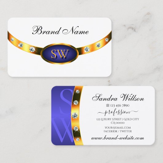 卓越したホワイトブルー金ゴールドとモノグラムダイヤモンド 名刺 (正面/裏面)