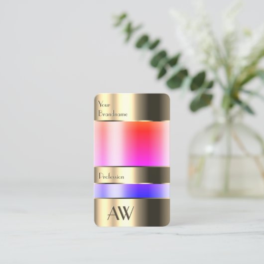 卓越した金ゴールドガラス缶虹液モノグラム 名刺 (スタンド正面)