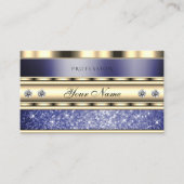 卓越した金ゴールドブルーきらめくグリッターダイヤモンド 名刺 (正面)