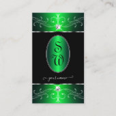 卓越した黒の緑の華美オーナメントモノグラム 名刺 (正面)