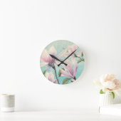 南からのピンクの花 ラウンド壁時計 (ホーム)