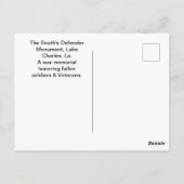 南のディフェンダー記念碑チャールズ湖、ロサンゼルス ポストカード (裏面)