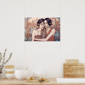 南の太陽の下で抱き締めるビーチ ポスター (キッチン)