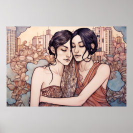 南の太陽の下で抱き締めるビーチ ポスター