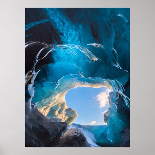 南アイスランドVatnajokull Icefieldクリスタルケーブ ポスター (正面)