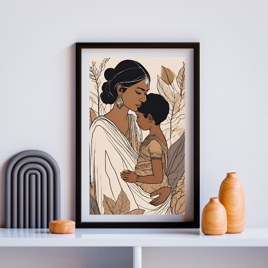 南アジアの母と子の抱擁アート ポスター