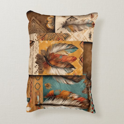 南アステカ西部部族の羽毛 アクセントクッション (裏面(縦))