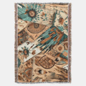 南アステカ西部部族の羽毛 スローブランケット (正面縦)