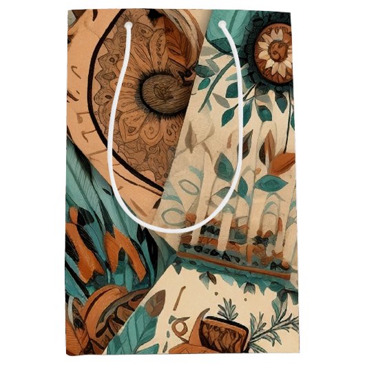 南アステカ西部部族の羽毛 ミディアムペーパーバッグ (正面)