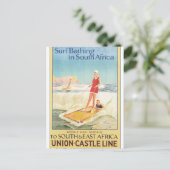南アフリカでサーフィン入浴ヴィンテージ旅行ポスター ポストカード (スタンド正面)