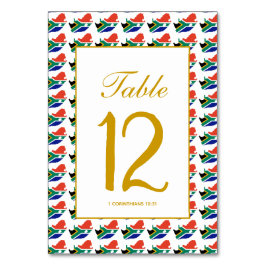 南アフリカのお祝いの宴でのクリスチャン式結婚式 テーブルナンバー