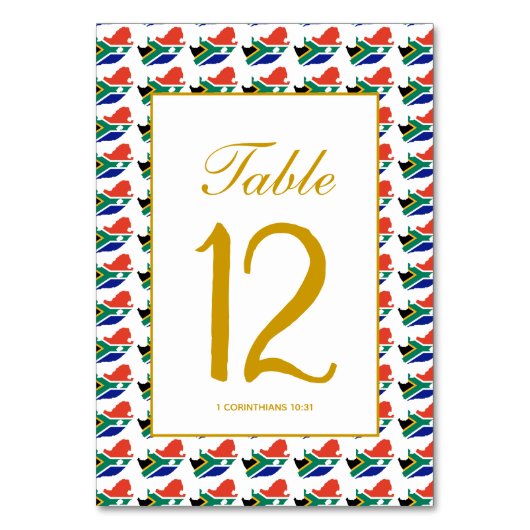 南アフリカのお祝いの宴でのクリスチャン式結婚式 テーブルナンバー (裏面)