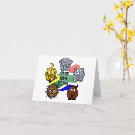 南アフリカのビッグ5サファリ動物の漫画 カード (黄色い花)