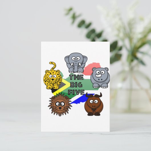 南アフリカのビッグ5サファリ動物の漫画 ポストカード (スタンド正面)