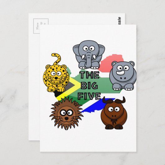 南アフリカのビッグ5サファリ動物の漫画 ポストカード (正面/裏面)