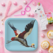 南アフリカの冠をかぶったクレーンは飛行中 ペーパープレート (パーティー)