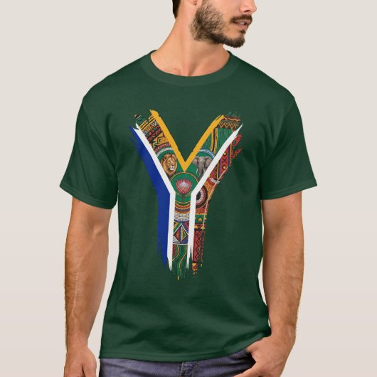南アフリカの国旗を野生動物のブラシストロークデザインで表現 Tシャツ (正面)