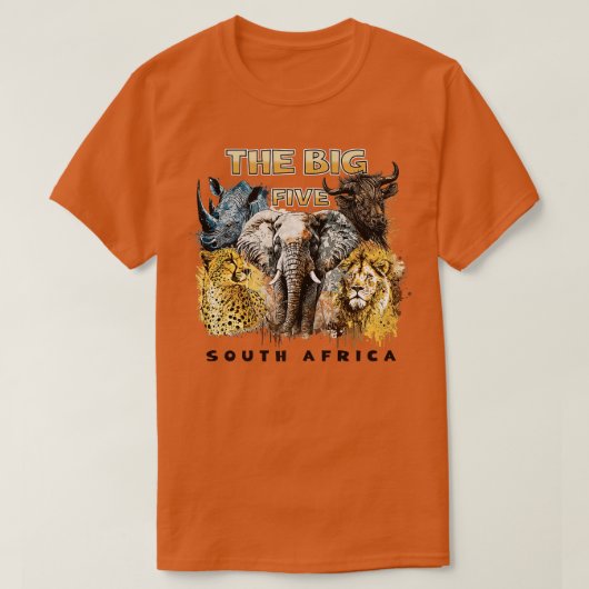 南アフリカの大きな五つの南アフリカの動物Pr Tシャツ (デザイン正面)