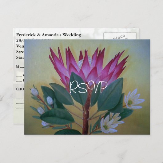 南アフリカの巨人プロテアウェディングRSVP写真 インビテーションポストカード (正面/裏面)