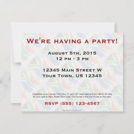 南アフリカの波旗 招待状 (裏面)