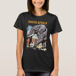 南アフリカの象の旅をイメージしたレトロな黒のTシャツ Tシャツ
