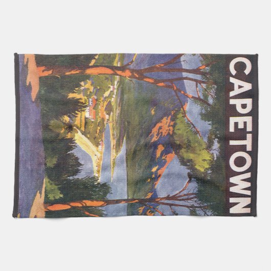 南アフリカの都市ケープタウン、ヴィンテージ旅行 キッチンタオル (横)