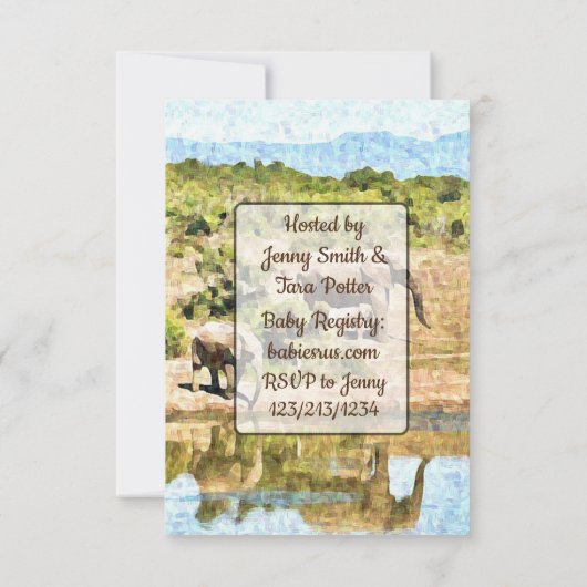南アフリカをテーマにしたキリン象の赤ちゃんシャワー 招待状 (裏面)