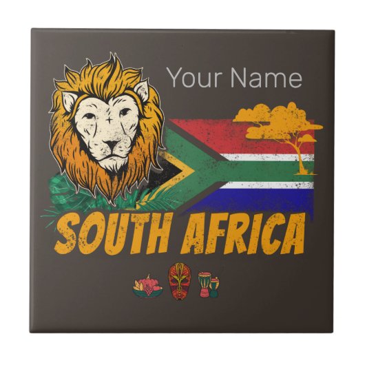 南アフリカヴィンテージ獅子旗サファリ土産 タイル (正面)