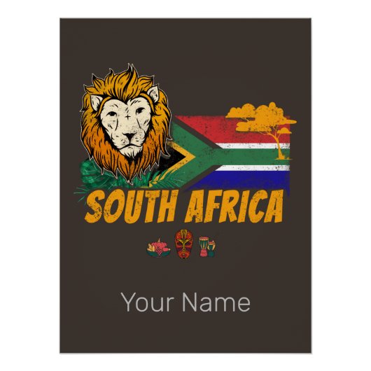 南アフリカヴィンテージ獅子旗サファリ土産 ポスター (正面)