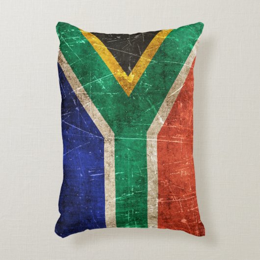 南アフリカ共和国のヴィンテージの老化させ、傷付けられた旗 アクセントクッション (正面(垂直))