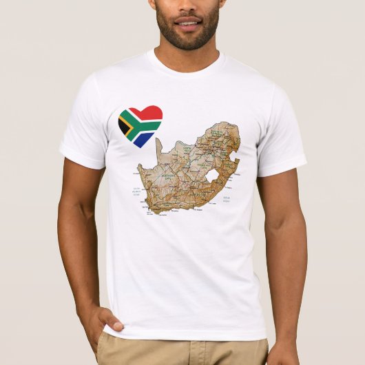 南アフリカ共和国の旗のハートおよび地図のTシャツ Tシャツ (正面)