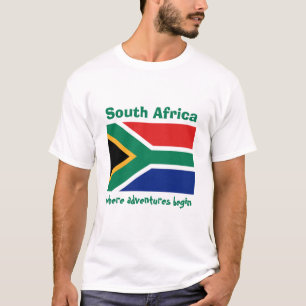 南アフリカ共和国の旗 + 地図 + 文字のTシャツ Tシャツ